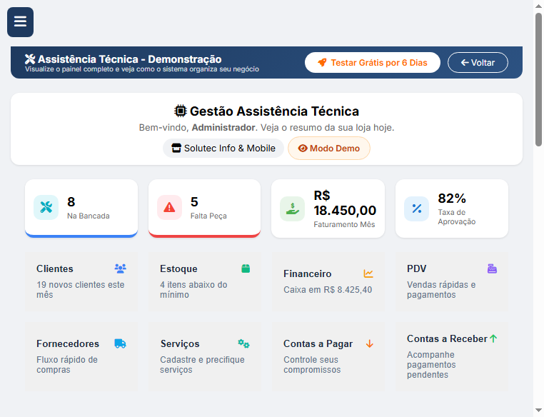 Tela demonstrativa de ordem de servico
