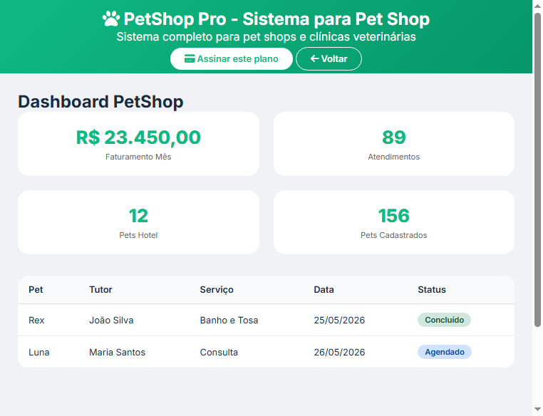 Tela demonstrativa de agenda pet